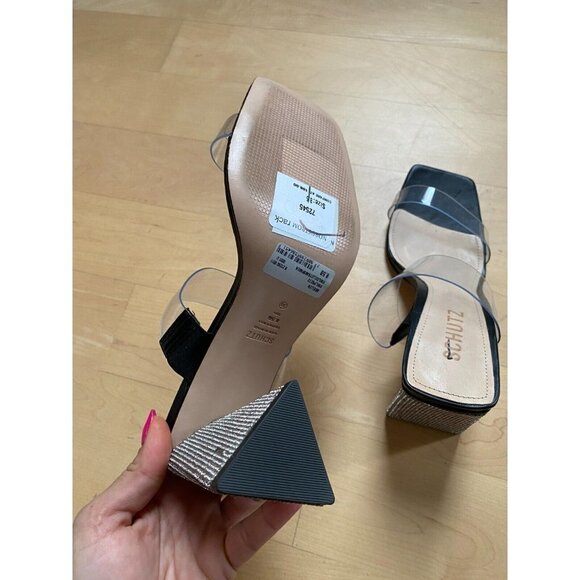 SCHUTZ "Ariellen" Embellished Heel Black Mules Sandals - Picture 7 of 9